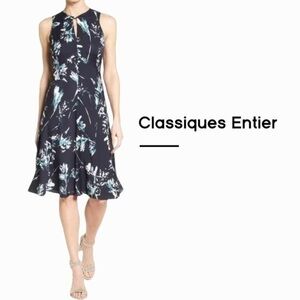 Classiques Entier blue floral stretch silk a line dress size 6